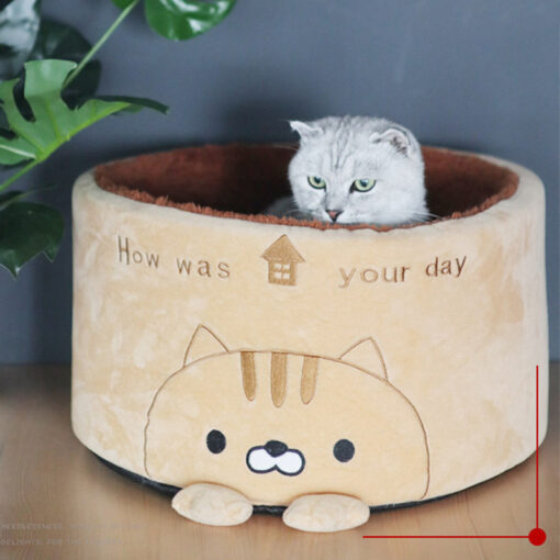 Creative Round Design Plush Scratch-resistant Pet Nest Bed