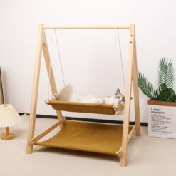 Wooden Breathable Cat Nest Bed Washable Hammock. wooden material, so it can be matched with various rooms, catwalks, and cat towers