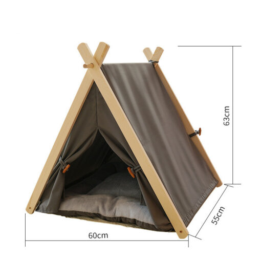 Anti-slip Cushion Solid Wood Canvas Pet Teepee Tent