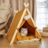 Anti-slip Cushion Solid Wood Canvas Pet Teepee Tent