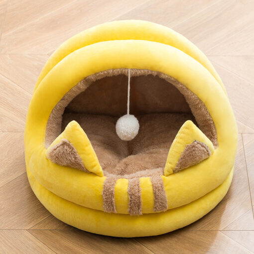 Comfortable Cartoon Semi-closed Velvet Cat Litter Bed
