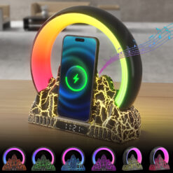 Wireless Charging Colorful Flame Mountain Alarm Clock