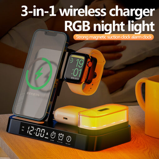 Multifunction Wireless Charger Night Light Alarm Clock