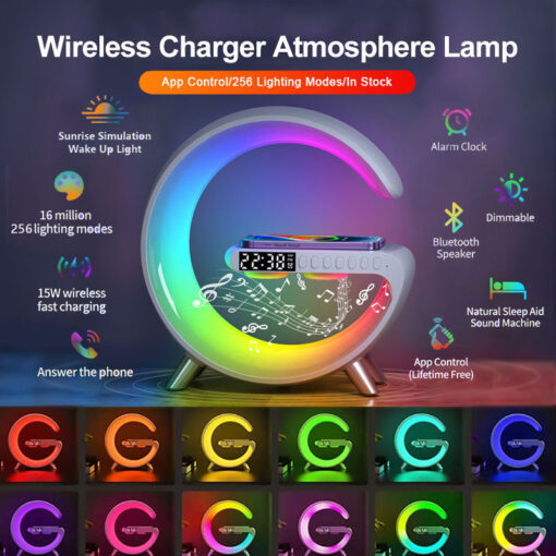 Intelligent G Shaped LED Bluetooth Speaker Charger Lamp