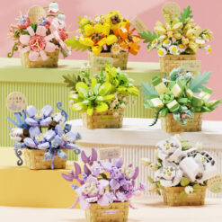 Creative DIY Building Blocks Flowers Basket Toy