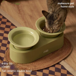 Portable Elevated Ceramic Double Pet Bowl