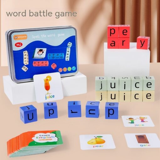 Colorful Children's Wooden Word Fight Building Blocks Game