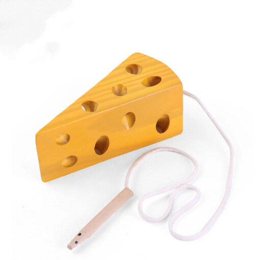 Wooden Lacing Threading Cheese Mouse Learning Toy
