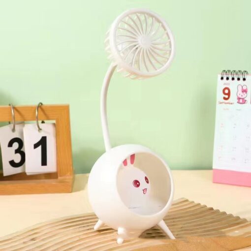 Multifunctional Cartoon Rabbit Small Table Lamp Fan