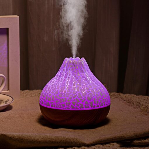 Wood Grain Volcano Colorful Night Light Lamp Humidifier - Image 2