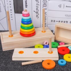 Wooden Rainbow Tower Building Jenga Blocks Educational Toy
