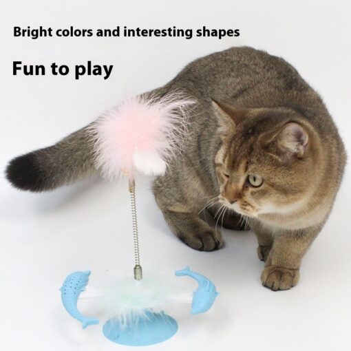 Interactive Rotating Dolphin Feather Windmill Suction Cup Cat Toy