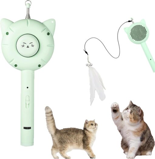Interactive Retractable Cat Brush Teasing Wand Light Up Toy