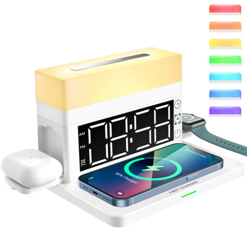 Multi-Function Digital LED Alarm Clock Wireless Charging Station