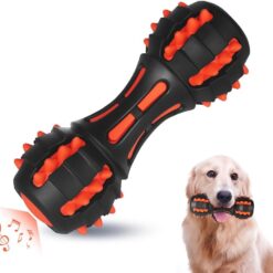Dumbbell Shape Squeaky Teething Chew Rubber Dog Toy