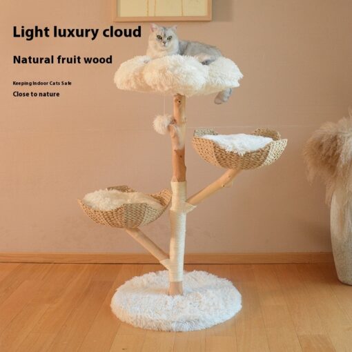 Natural Wood Fruit Tree Cat Climbing Frame Rattan Nest