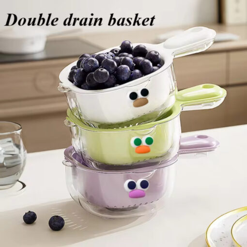 Double Drain Kitchen Fruit Washing Fruit Draining Basket