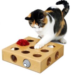 Interactive Wooden Cat Tease Intelligence 9 Hole Box Toy