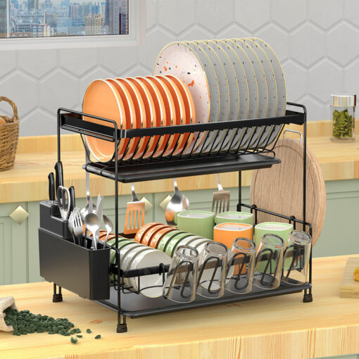 Stainless Steel Double Layer Dish Storage Rack