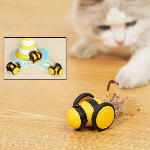 Interactive Electric Cute Bee Pet Moving Teaser Feather Toy