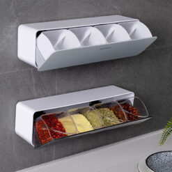 Wall-mounted Kitchen Spice Four-grid Compartment Box