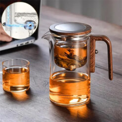 Magnetic Wood Handle Filtration Glass Tea Pot Container