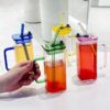 Multifunctional Square Glass Clear Cover Straw Cup