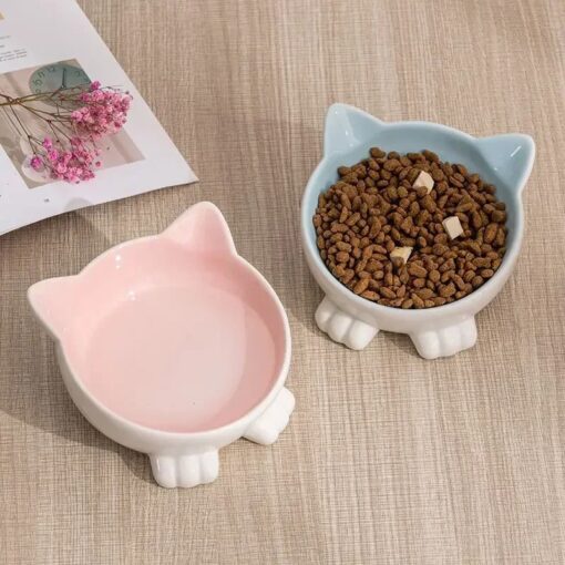 Cartoon Pet Ceramic High-foot Protect Cervical Drinking Bowl